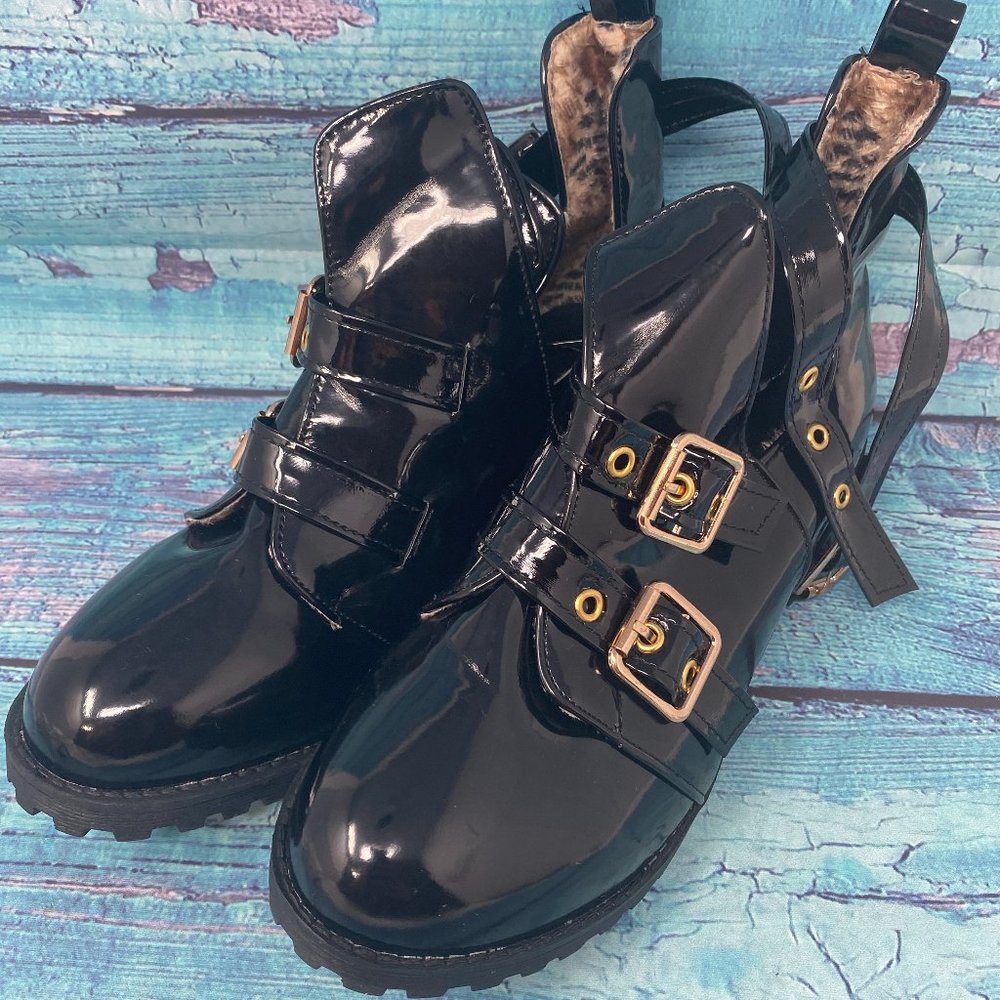 Butiti Black Triple-Buckle Strap Ankle Boot Size 8